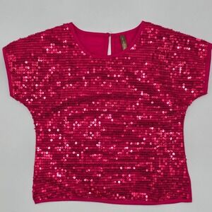 Kids Girls First Class Pink Sequin Short Sleeve Top Size 7-8 Years